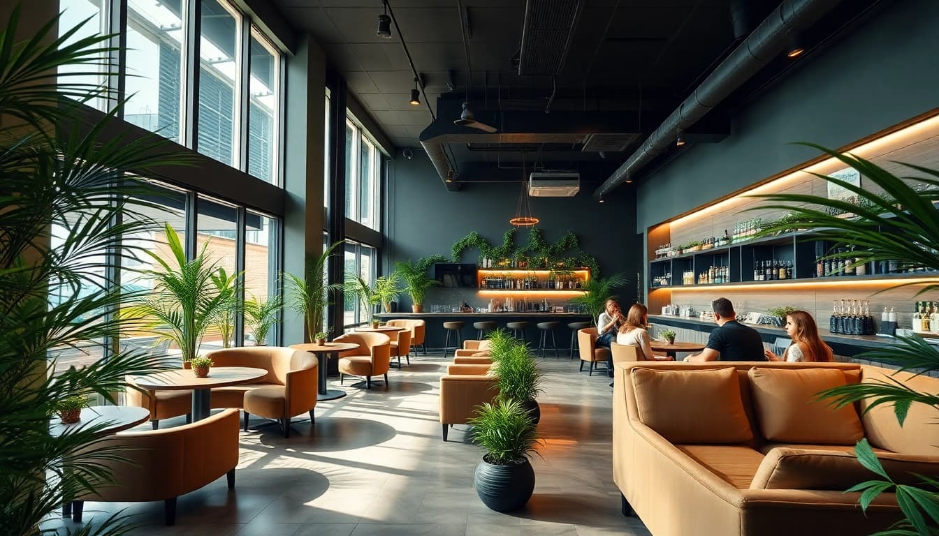 Experience the vibrant ambiance of the Cannabis Club Lloret De Mar with patrons enjoying a relaxed environment.