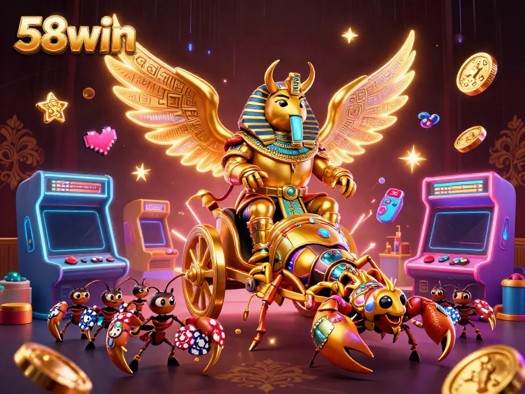 Experience an exciting gaming adventure with 58win as the glorious scarab beetle leads a dynamic casino scene!