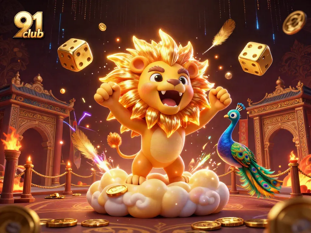 Engage in gaming adventures with the 91 club, featuring roaring lion and dazzling casino elements.