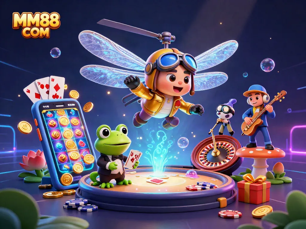 Experience thrilling games with MM88 COM at a vibrant lily pad casino scene