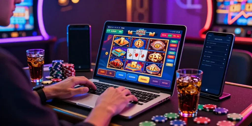 Exciting online casinos that accept credit card showcased with vibrant gaming interface, colorful chips, and responsive banking options.