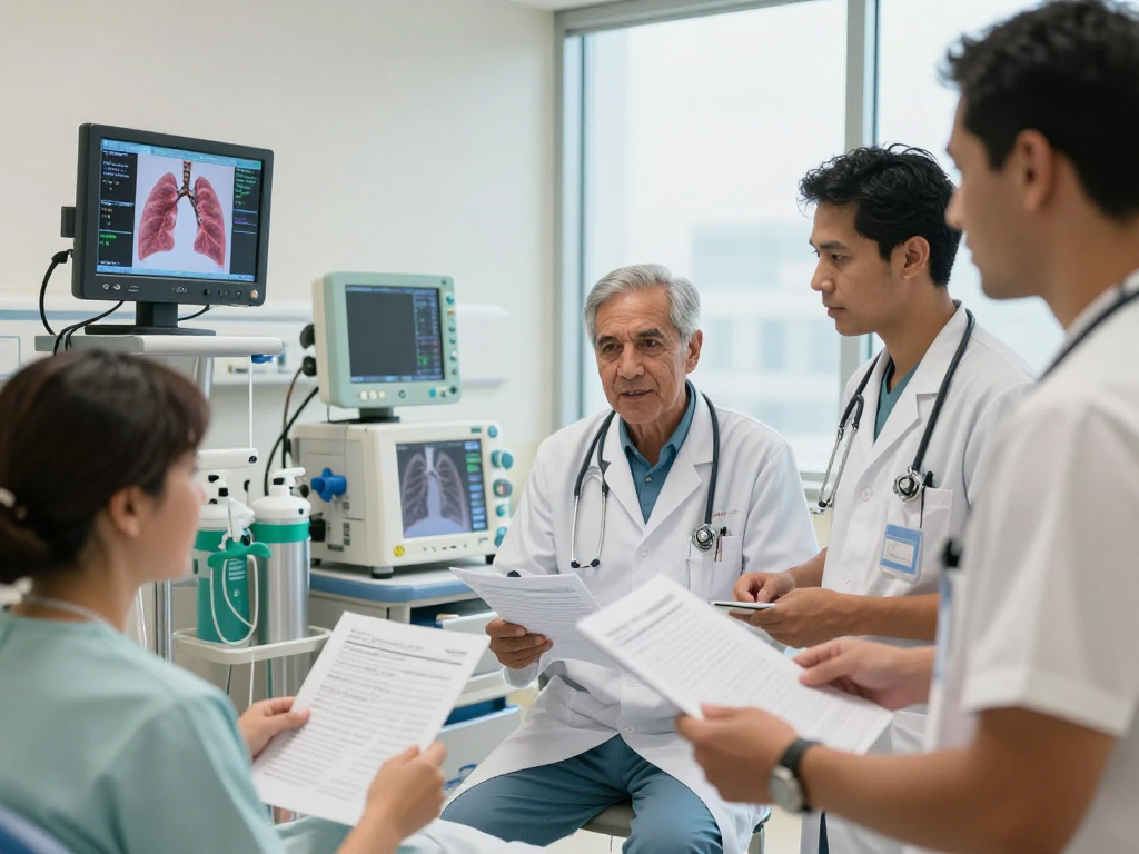 Lung transplant UAE specialists collaborating in a clinical setting focused on patient care.