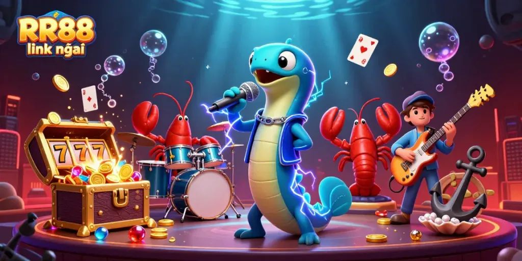Engage with the exciting underwater casino scene featuring RR88 link mới and vibrant characters in action.