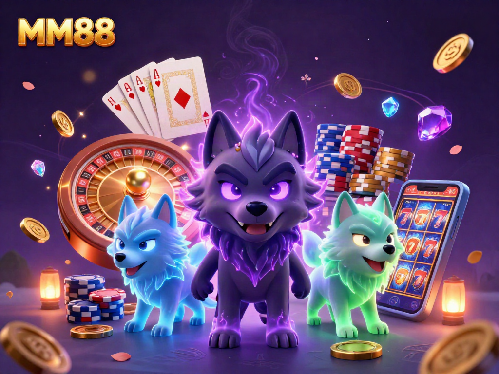 Experience thrilling MM88 casino action with ghostly wolves and vibrant gaming elements.