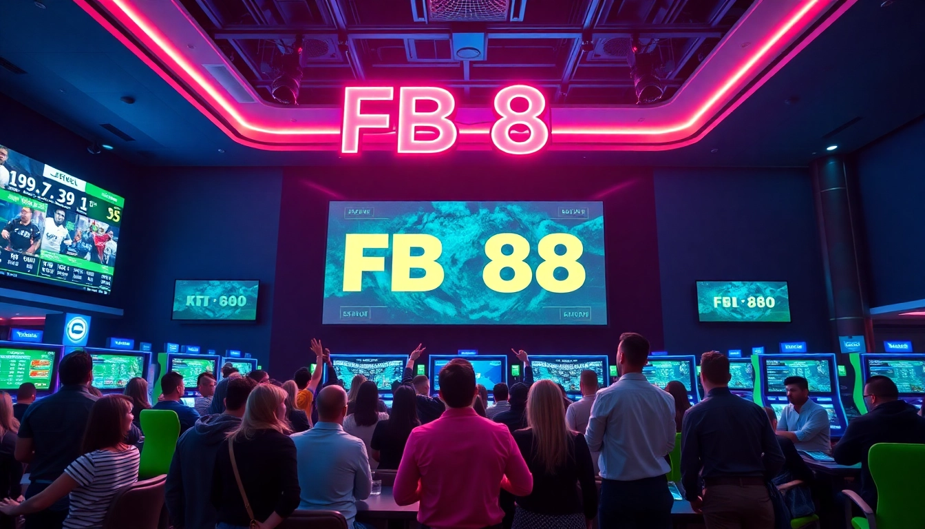Experience thrilling sports betting at FB 88 with diverse players and vibrant displays.