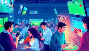 Gamblers enjoying dynamic sports betting action at thabetigercom with vibrant screens and engaging atmosphere.