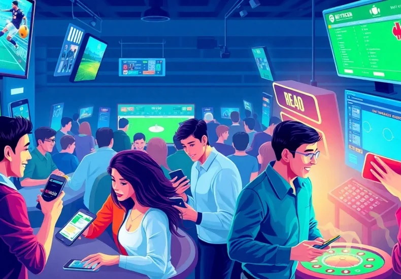 Gamblers enjoying dynamic sports betting action at thabetigercom with vibrant screens and engaging atmosphere.