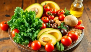 Prepare a colorful array of Healthy Food options, including fresh fruits and vegetables beautifully arranged on a rustic table.