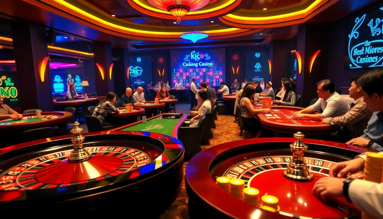 KJC AC 3: A bustling casino scene showcasing vibrant roulette wheels and poker tables.