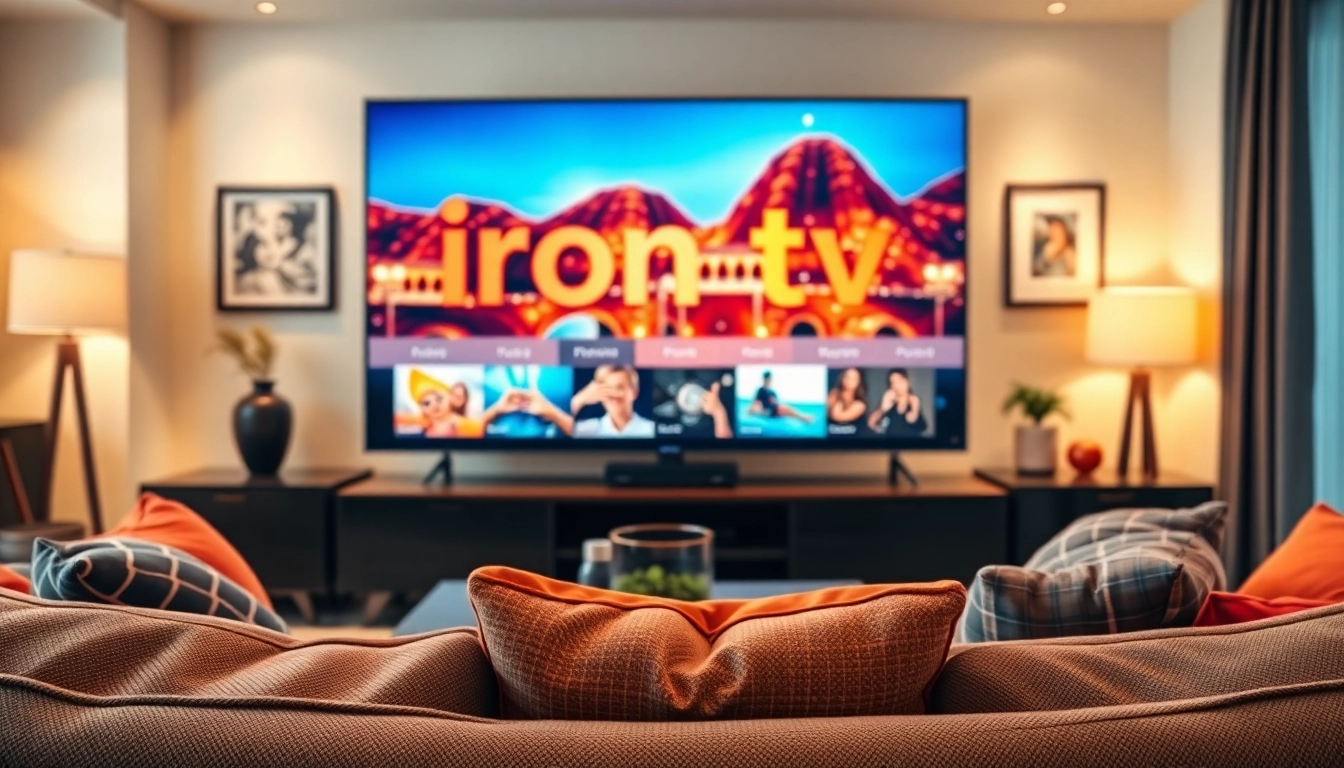 Engaging living room with an iron tv showcasing vibrant content in a modern setup.