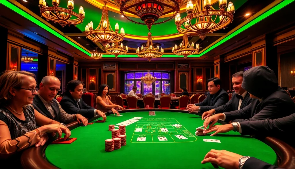 Exciting poker action at the QQ888 table in a luxurious casino atmosphere.