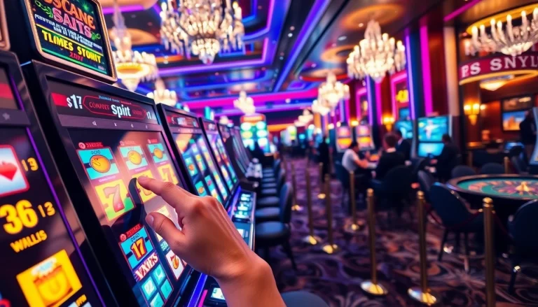 Spin a slot machine amidst the excitement of a vibrant casino floor.