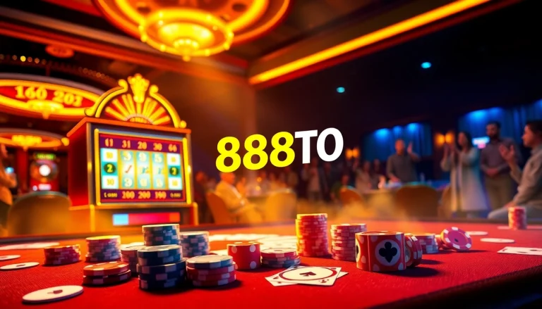 Engage with the excitement of games at link vào 888TO, showcasing vibrant casino elements and a jackpot win.