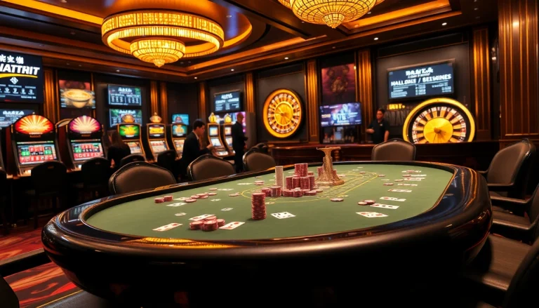 The exhilarating vibe of a high-stakes casino featuring poker, roulette, and online gaming platforms at https://mb66-t.com/ for a thrilling experience.