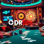 Exciting poker action at DR88 casino with vibrant chips and cards.
