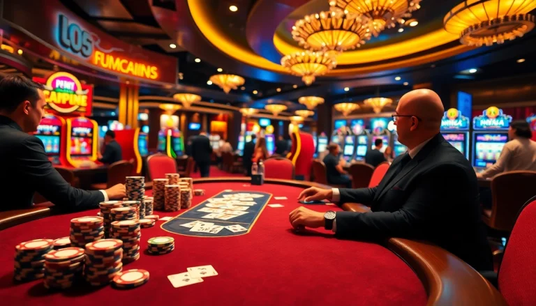 Experience the thrill of casino gaming with https://jun88buzz.info/ showcasing a bustling poker table and energetic atmosphere.