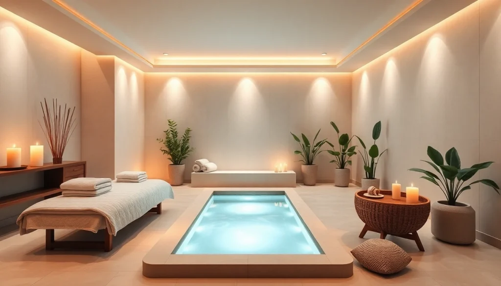 Spa Ads showcasing a tranquil treatment room with soothing earth tones, luxurious towels, and calming ambiance.