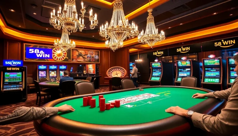 Experience high-stakes poker action with 58 WIN in a luxurious casino setting.
