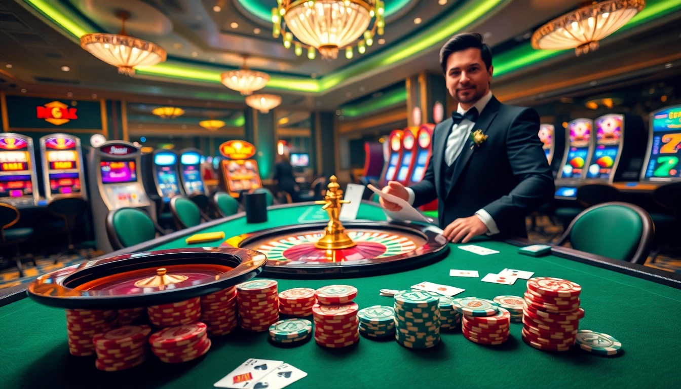 Experience the thrill of gambling at DR88 with vibrant casino tables, poker chips, and roulette.
