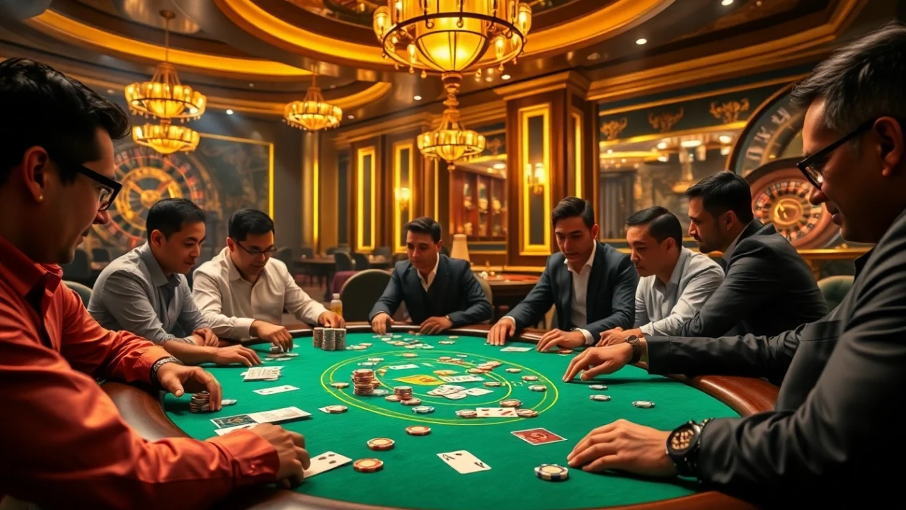 Gamblers strategizing at the Gem88 casino table during an exciting poker game.