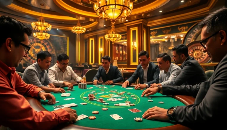 Gamblers strategizing at the Gem88 casino table during an exciting poker game.