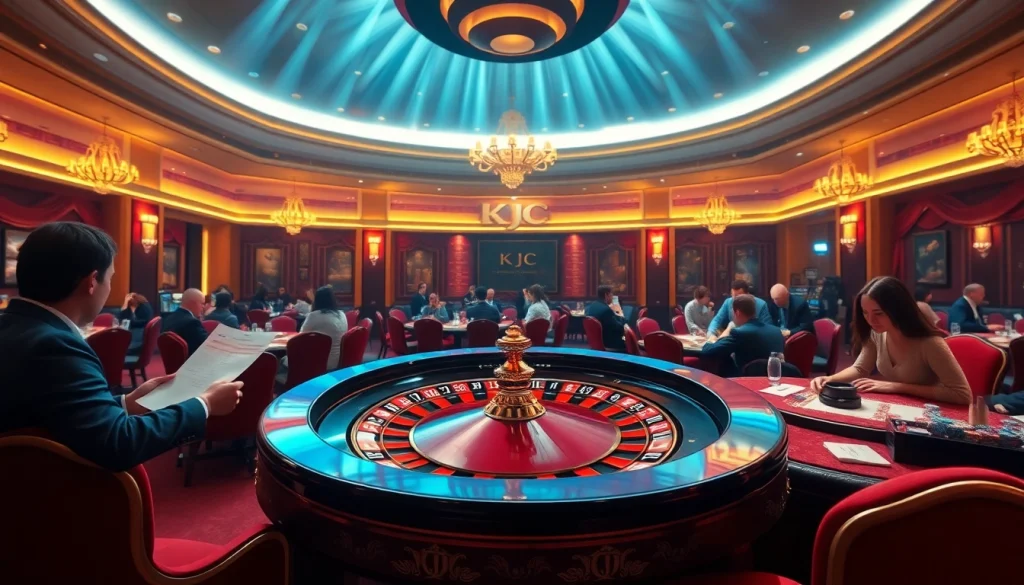 KJC players engaging with roulette at a luxury casino showcasing safe gambling.