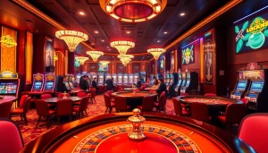 Experience the excitement of lucky88 at a luxurious casino with vibrant gaming tables.