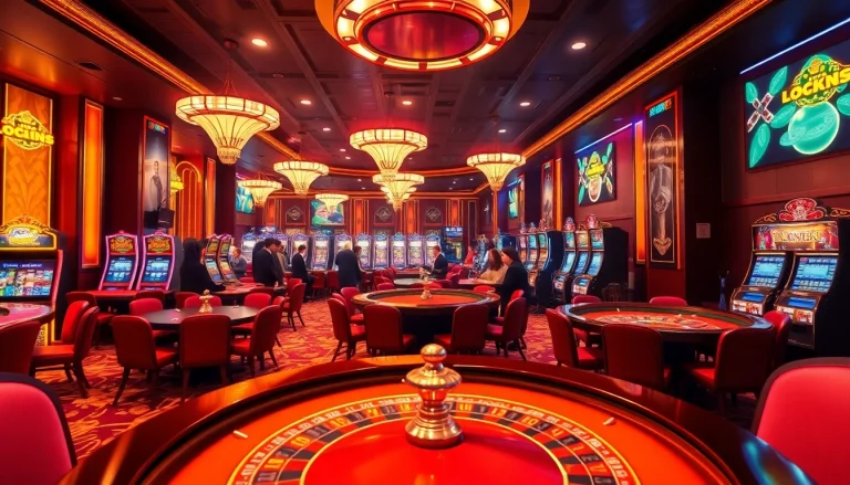 Experience the excitement of lucky88 at a luxurious casino with vibrant gaming tables.