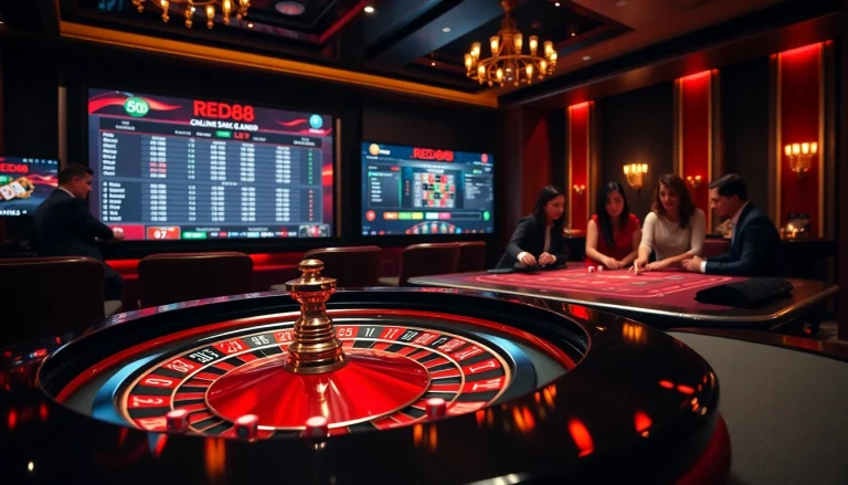Engaging red88 lô de players strategizing at a luxurious casino table.