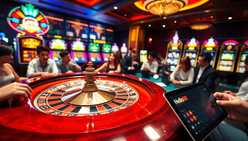 Experience gaming excitement with Hello88 at a luxury casino's roulette table.