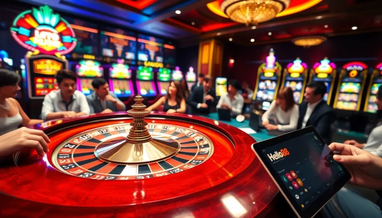 Experience gaming excitement with Hello88 at a luxury casino's roulette table.