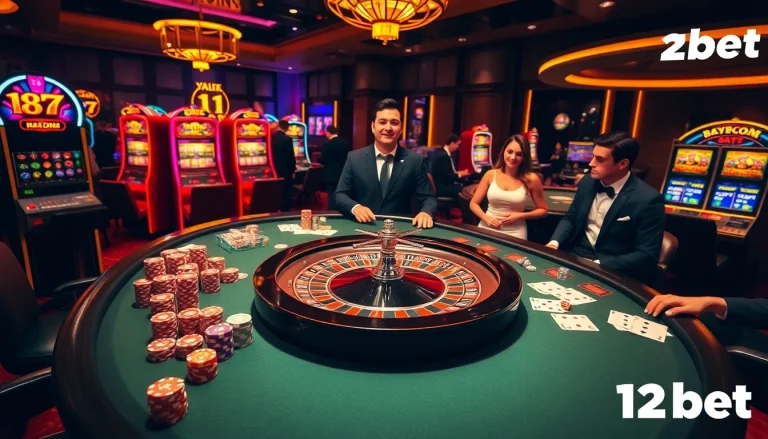 Experience the excitement of gambling with 12bet at a luxurious casino table filled with cards and chips.
