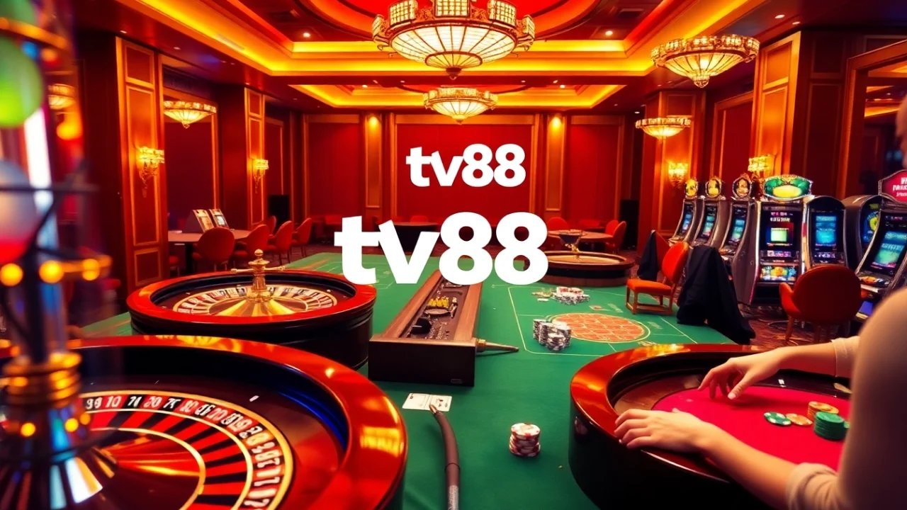 Players enjoying an exhilarating casino experience with tv88 branding, vibrant games, and engaging atmosphere.