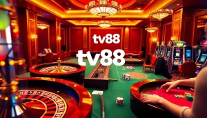 Players enjoying an exhilarating casino experience with tv88 branding, vibrant games, and engaging atmosphere.