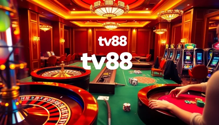 Players enjoying an exhilarating casino experience with tv88 branding, vibrant games, and engaging atmosphere.