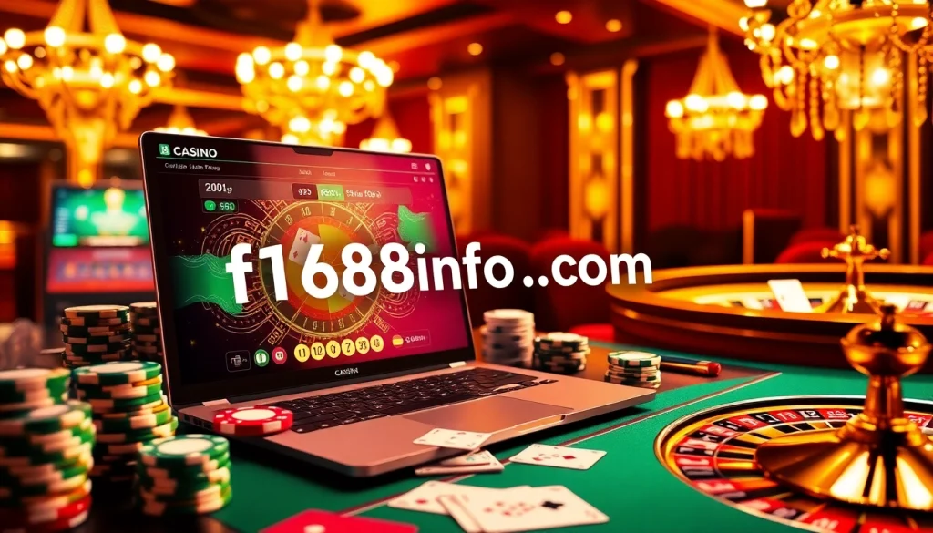 Experience the thrill of online gambling at f168info.com with immersive gaming visuals and vibrant casino elements.