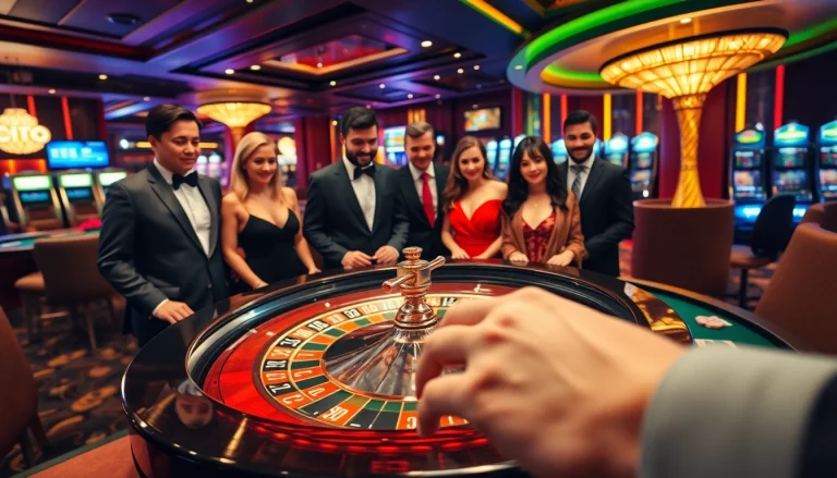 Players enjoying a thrilling xin 88 casino experience at a luxurious poker and roulette table.