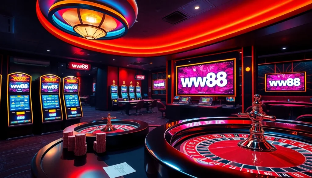Experience the excitement of gambling with ww88 in a vibrant casino atmosphere featuring slots and poker.