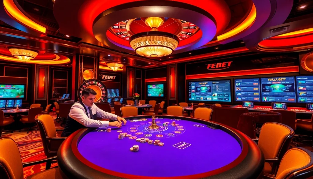 Experience excitement at the FEBET casino with vibrant gaming tables and professional players in action.