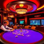 Experience excitement at the FEBET casino with vibrant gaming tables and professional players in action.
