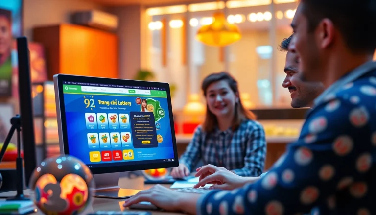 Exciting scene of Trang chủ 92lottery online platform showcasing vibrant lottery games and happy users engaging.