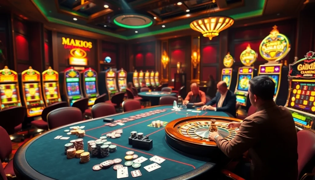 Players enjoying thrilling games at a luxury casino table, inspired by https://88vv.media/ with vibrant poker chips and cards.