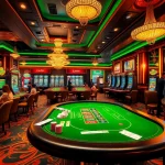 Experience the excitement of gambling at https://vj88.com/ with vibrant casino visuals showcasing poker tables, roulette wheels, and slot machines.