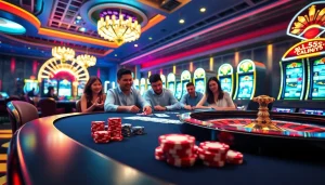 Players enjoying an exciting game at BL555 casino table with vibrant poker chips.