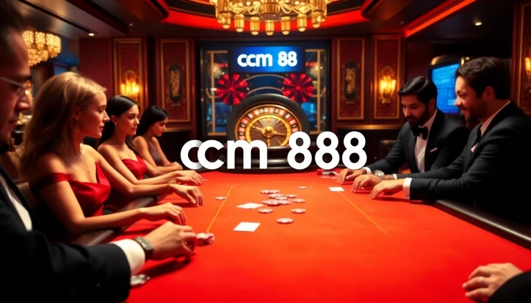 Engaging poker players at a luxurious casino showcasing cm 88 and high-stakes excitement.