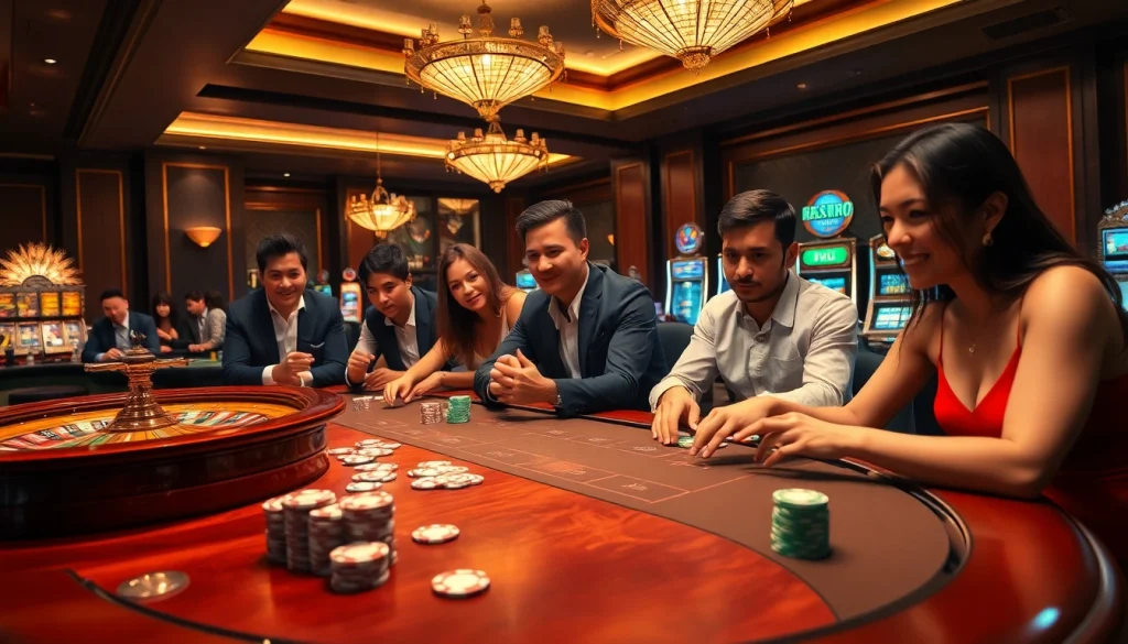 Experience thrilling gameplay at https://jun88pl.com/ with colorful poker chips and luxurious casino ambience.