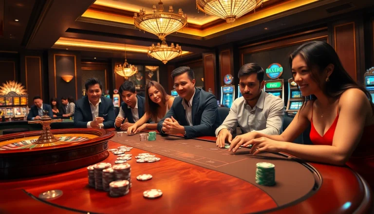 Experience thrilling gameplay at https://jun88pl.com/ with colorful poker chips and luxurious casino ambience.