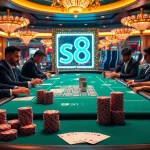 Experience an exciting poker night at the casino featuring s8 gaming elements and vibrant atmosphere.