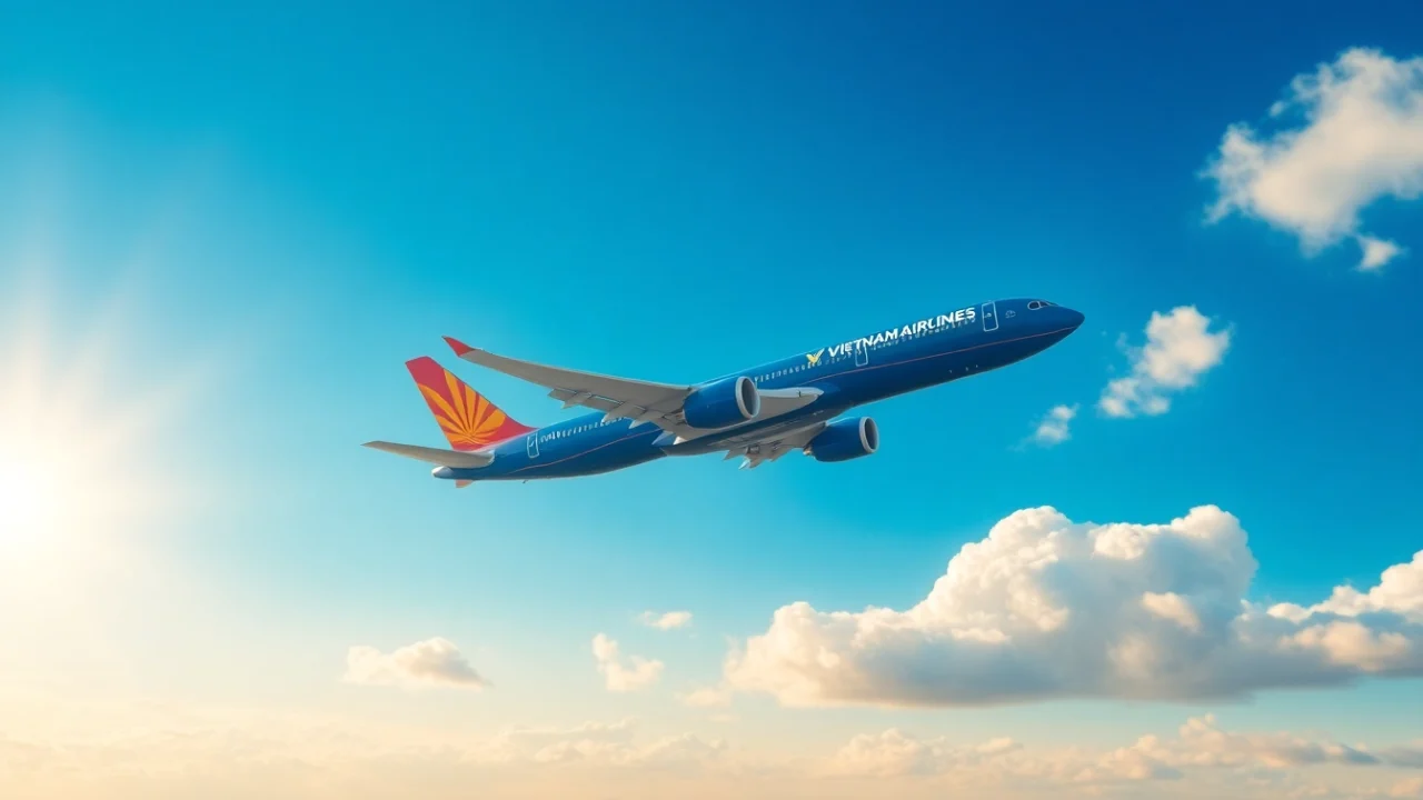 Vietnam Airlines VN168 flight in the sky, symbolizing reliable travel.