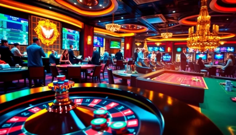 Engaged gamblers analyzing odds in a vibrant PS99 thể thao sports betting lounge.